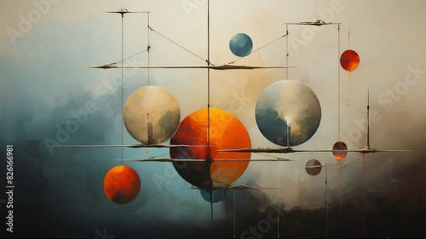 Fototapeta Geometric abstract art poster with squares and circles shapes and figures wallpaper postcard flyer
