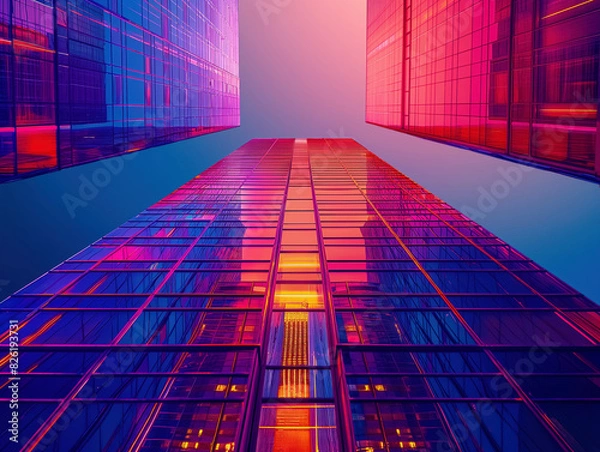 Obraz Futuristic Skyscrapers with Neon Lights