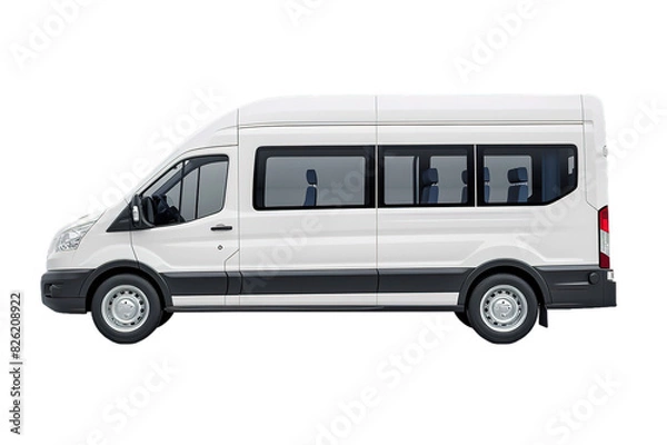 Obraz White minibus on transparent background, side view