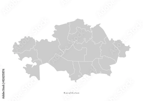 Fototapeta Vector isolated illustration of simplified administrative map of Kazakhstan﻿. Borders of the provinces, regions. Grey silhouettes. White outline.
