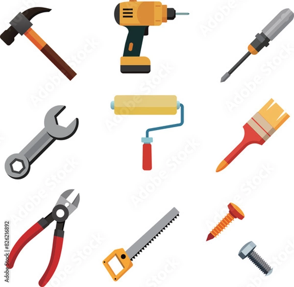 Fototapeta a collection of different Home Repair Tools including a hammer and a wrench