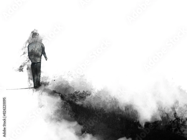 Obraz abstract figure watercolor painting black and white depression man.
