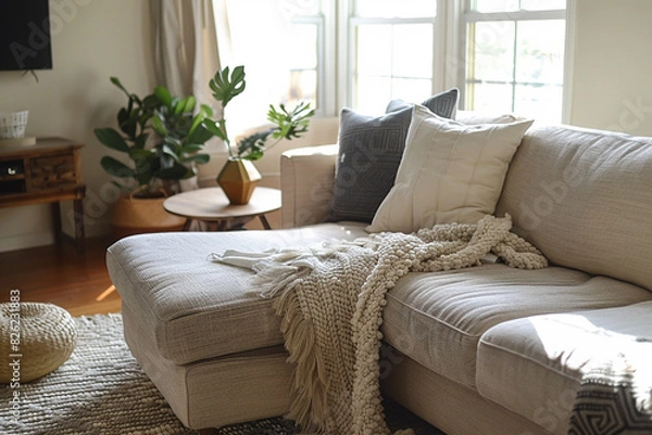 Fototapeta White interior design with sofa generated.AI