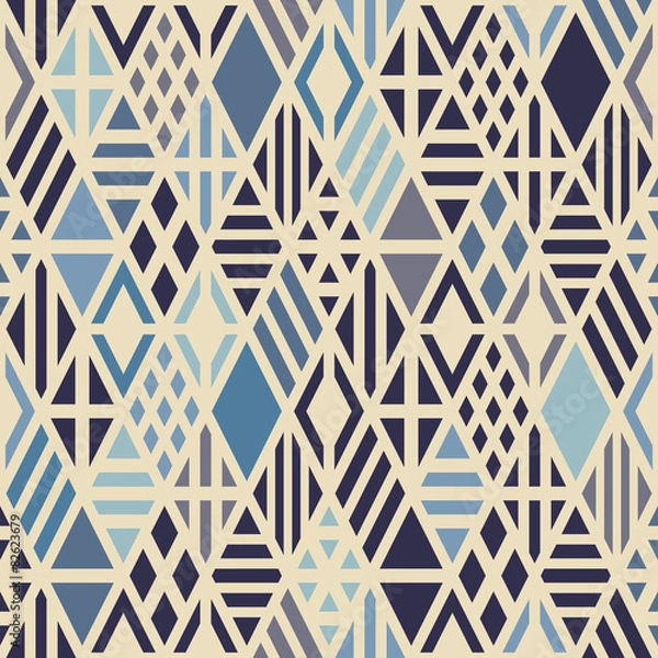 Fototapeta Geometric seamless pattern with rhombuses in blue colors. 