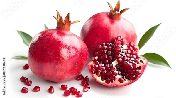 Fototapeta Ripe Pomegranates on White Background