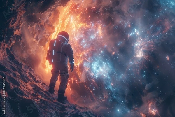 Fototapeta Edge of the Universe: Astronaut Contemplating the Cosmic Abyss.