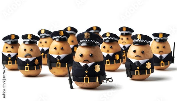 Fototapeta potatoes dressed as police generative ai