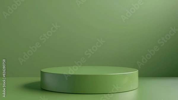 Fototapeta Green podium in modern tropical background for product placement 3d render, Podium pedestal, shadow made of palm leaf on deep green pastel background for product presentation, 3d background