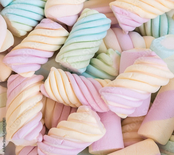 Fototapeta A delicious multicolored marshmallows background