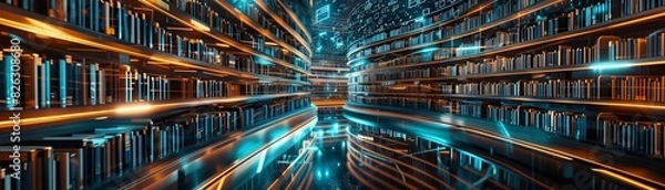 Obraz 3D digital library with business resources accessible via tablets or computer