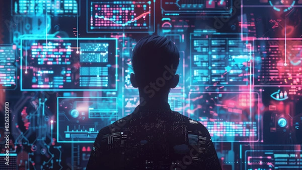 Obraz A data analyst visualizing data trends and patterns using advanced analytics tools, uncovering valuable insights for informed decision-making Generative AI