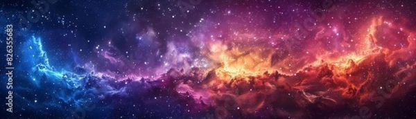 Obraz The image is an abstract painting of a space nebula