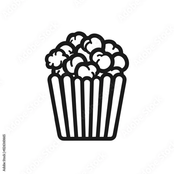 Fototapeta Black Outline Popcorn Icon, Simple Line Interface