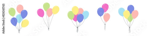 Fototapeta Balloon icon with red and blue colors. Simple rope string and outline. Round balloons for birthday party. Flat vector illustration on white background.