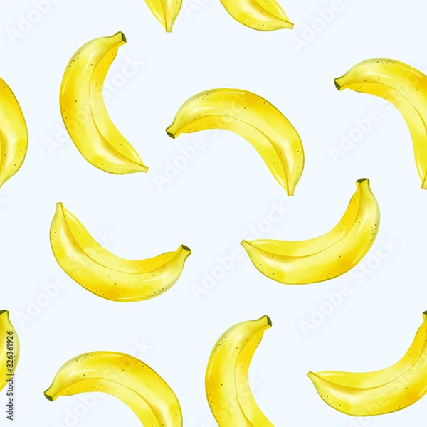 Obraz Watercolor banana background. Seamless pattern with banana fruits. Colorful wallpaper vector.