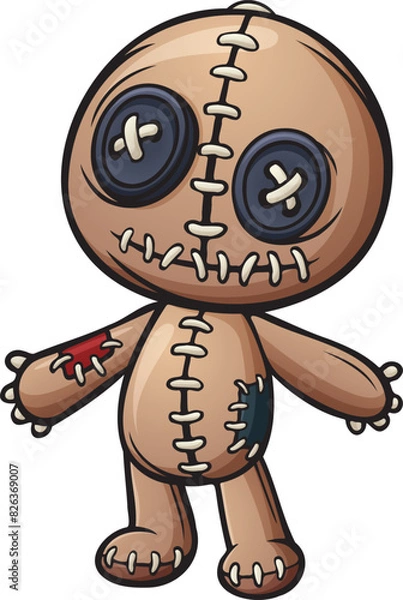Obraz Cartoon happy voodoo doll standing and posing