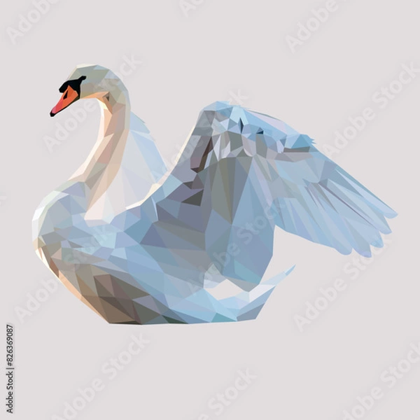 Fototapeta Swan polygonal art drawing. Colorful poly animals in vector illustration