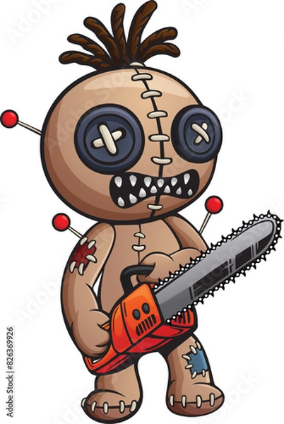 Obraz Cartoon voodoo doll holding chainsaw 