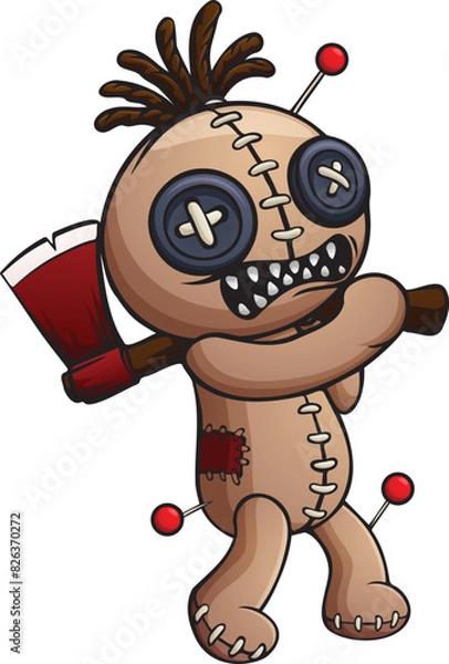 Obraz Cartoon angry voodoo doll holding axe