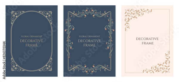 Fototapeta Set of cards with frame. Classic floral pattern. Template for invitations, certificates.