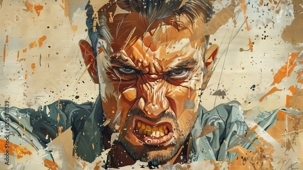 Fototapeta portrait of a man with a beard and a scowl on his face