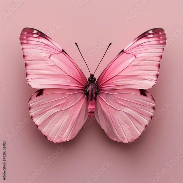 Obraz A stunningly vivid pink butterfly with realistic details, elegantly positioned against a bright backdrop for a minimalist aesthetic