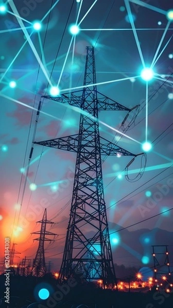Fototapeta Blockchain Powered Autonomous Energy Grid Resilient Futuristic Electricity Network of the Future