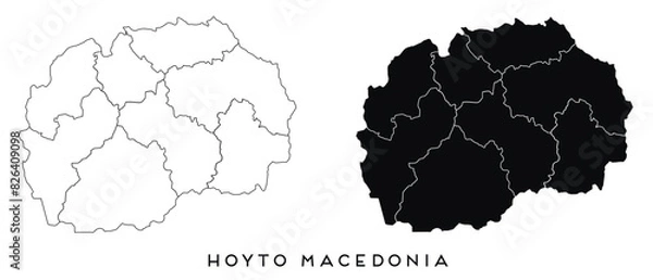 Fototapeta Hoyto Macedonia map of city regions districts vector black on white and outline