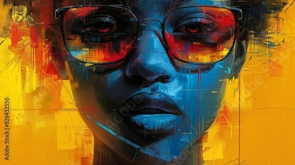 Obraz Vibrant digital portrait of woman with glasses