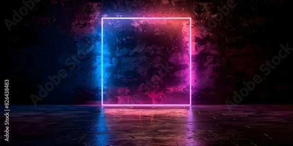 Fototapeta Vibrant neon graphic in square frame against black background with copy space. Concept Neon Graphics, Square Frame, Black Background, Copy Space, Vibrant Colors
