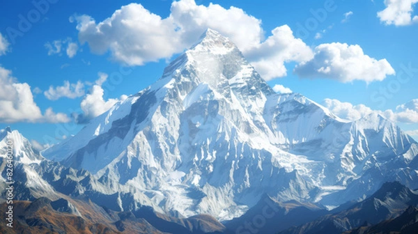 Fototapeta Snow-capped mountain peak rising above the clouds