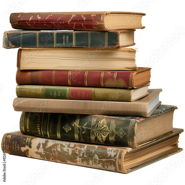 Fototapeta Stack of books isolated on transparent background. Cut out