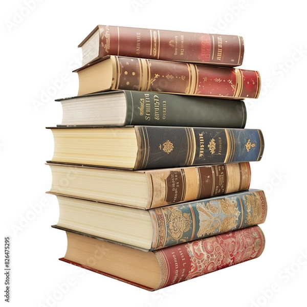Fototapeta Stack of books isolated on transparent background. Cut out