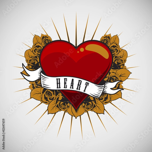 Obraz Heart with ribbon on the wreath of roses