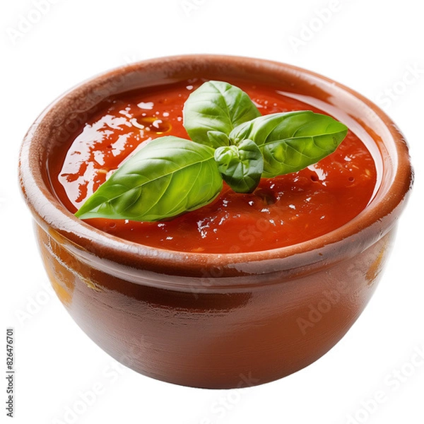 Fototapeta Tomato soup in a bowl isolated on transparent background, cut out.