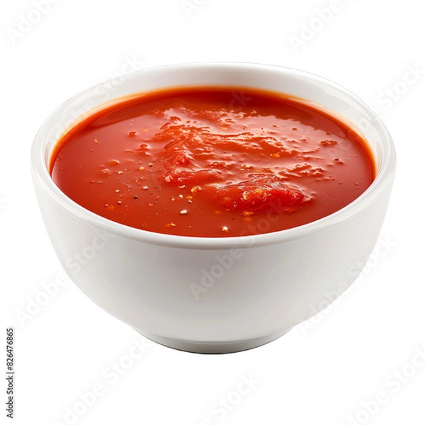 Fototapeta Tomato soup in a bowl isolated on transparent background, cut out.