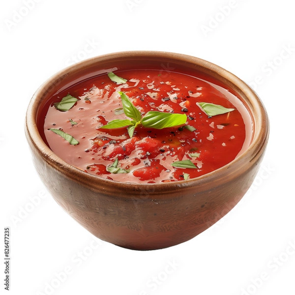 Fototapeta Tomato soup in a bowl isolated on transparent background, cut out.
