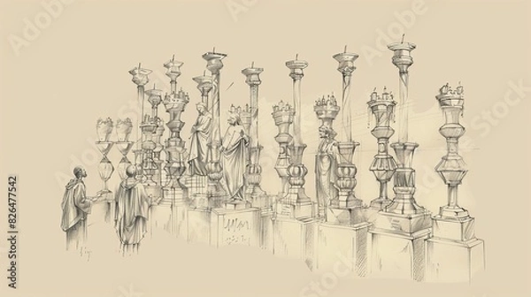 Obraz Vision of Heavenly City, New Jerusalem, Adorned Like a Bride, Coming Down from Heaven, Biblical Illustration, Beige Background, Copyspace