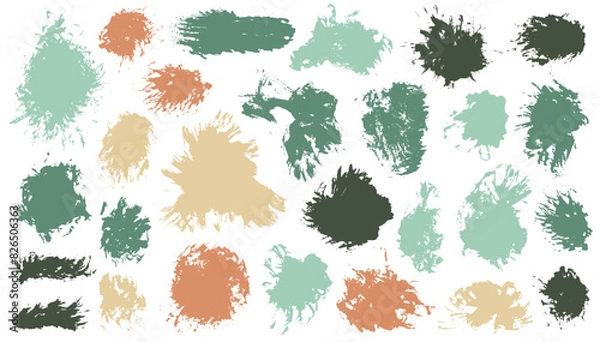 Obraz Oil dirty daub mega bundle. Hand drawn smudge blotch trendy elements. Smudge stain web sticker backdrop set. Brushstroke watercolor splashes design.