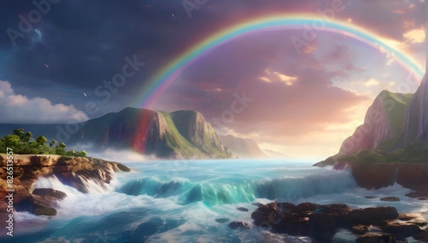 Obraz Scenic Ocean Landscape with Double Rainbow