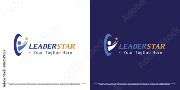 Fototapeta Success leader logo design illustration. Silhouette of person achieving dream hope star target award career job office company business company work. Abstract minimal simple flat icon symbol.