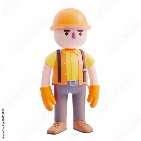 Fototapeta Worker in an orange suit icon in 3D style on a white background