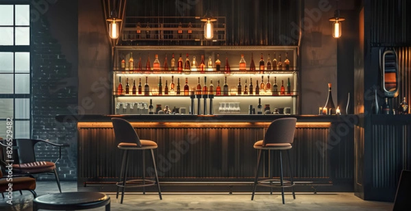 Fototapeta Selective focus of contemporary bar counter or nightclub in luxury and elegant style.for background interior design.drinking concepts ideas