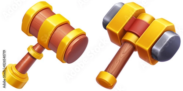 Obraz Game hammer icon set. Cartoon hammer icon. Hammer icon isolated. Mobile game assets. Mobile game. Cute hammer icon. Casual game hammer icon. 3D hammer icon isolated.