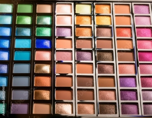 Fototapeta eyeshadow palette - makeup kit with many different eye shadows
