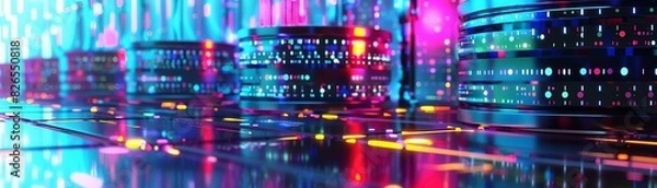 Obraz Photo of a database management icon in 3D on a dynamic, colorful background