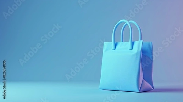 Obraz Minimalistic blue shopping bag on a gradient background with soft lighting, representing modern retail and sustainable packaging solutions.