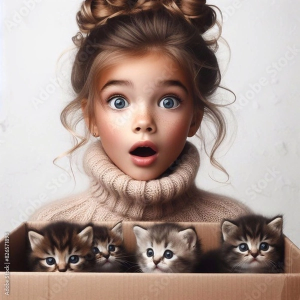 Fototapeta Kind mit Kätzchen