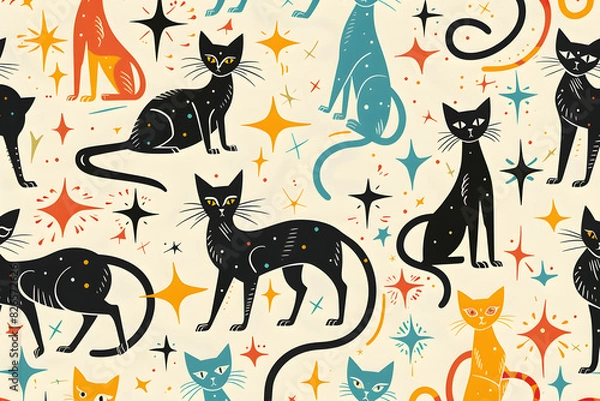Fototapeta Colorful cats patterns wallpaper design.