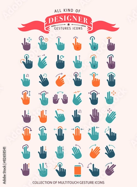 Fototapeta Touch Gestures line icons set. - Designer collection